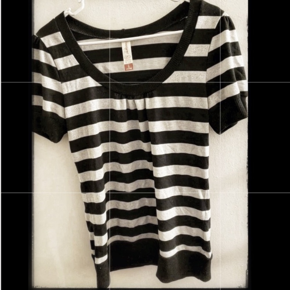 Black & Metallic Stripped Top With Capped Sleeve